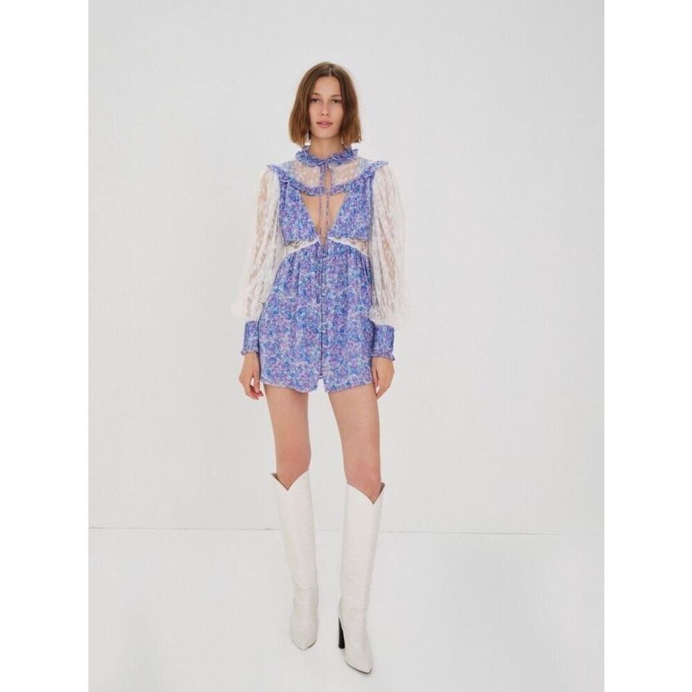 For Love And Lemons Blue Floral Mini Dress